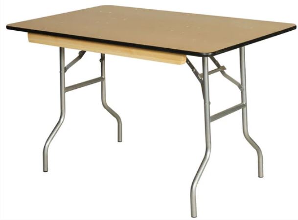 4'x30" rectangle wood table, with metal fold-out legs