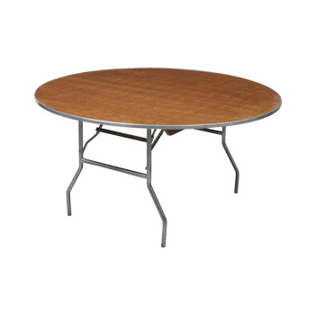 48" round wood table with metal fold-out legs