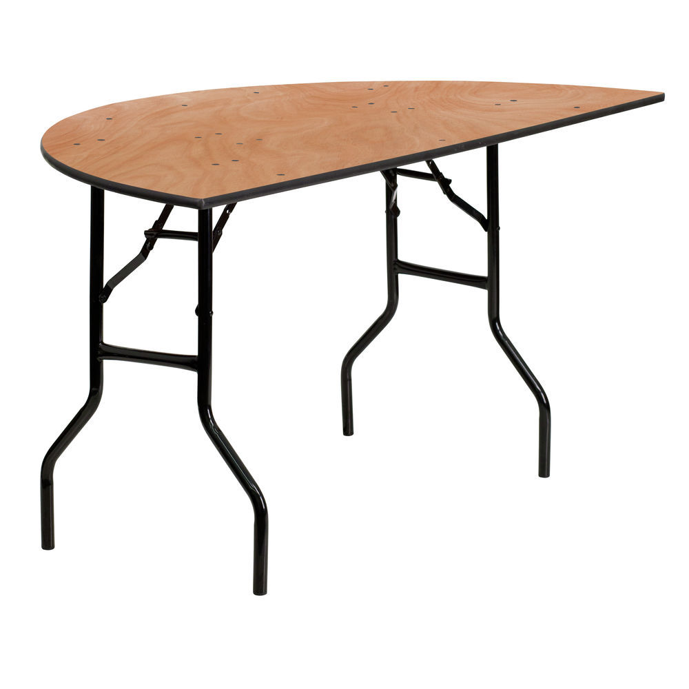 60" half round table with metal fold-out legs